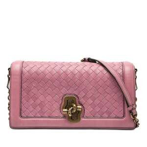 BOTTEGA VENETA Pink Leather Intrecciato Shoulder Bag